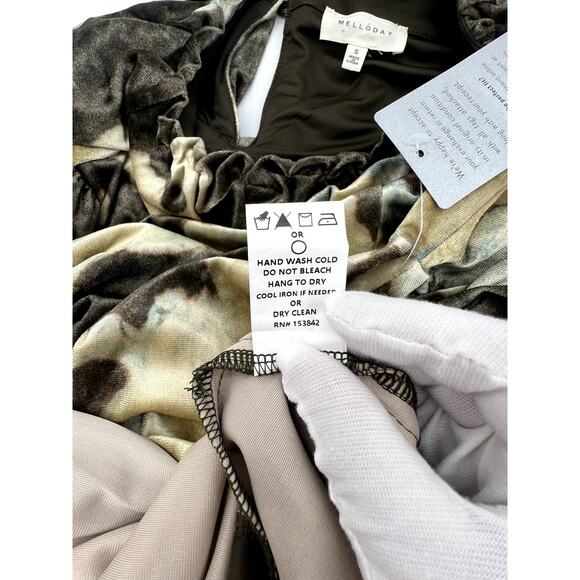 NWT Midi VELVET LONG SLEEVE DRESS Tie Waist Pockets Brown Gold Olive Women Small - Picture 15 of 16